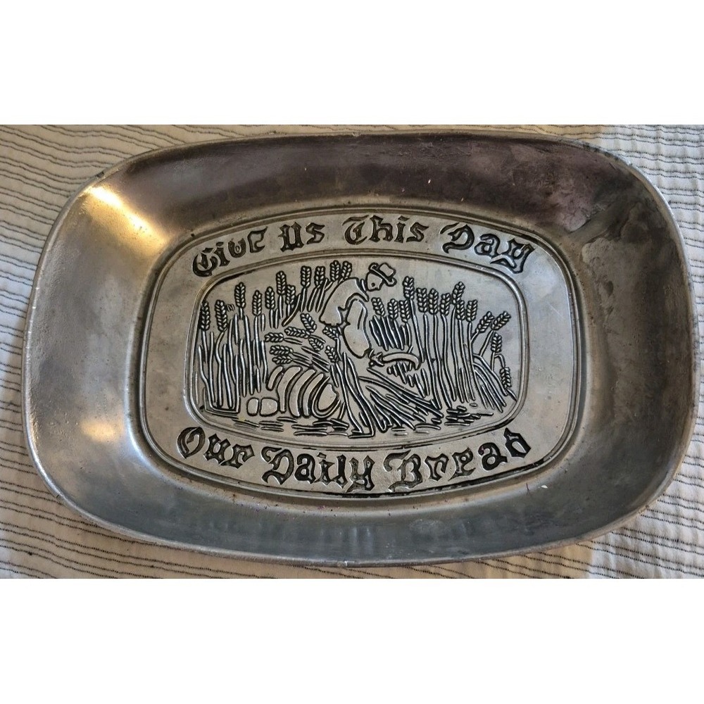 Wilton Armetale Pewter "Bless This House" Bread‎ Candy Tray Serving Plate Dish